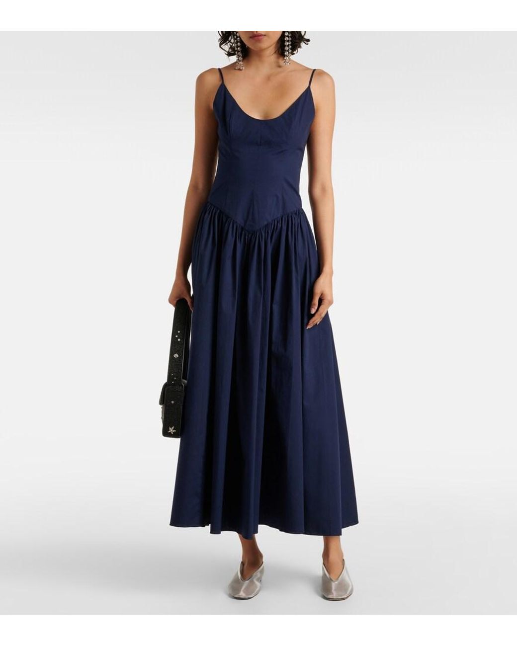 Staud Blue Dena Cotton Midi Dress
