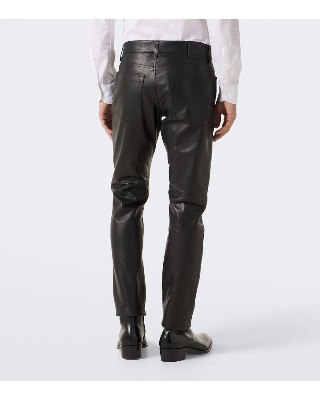 Tom Ford Gray Leather Slim Pants for men