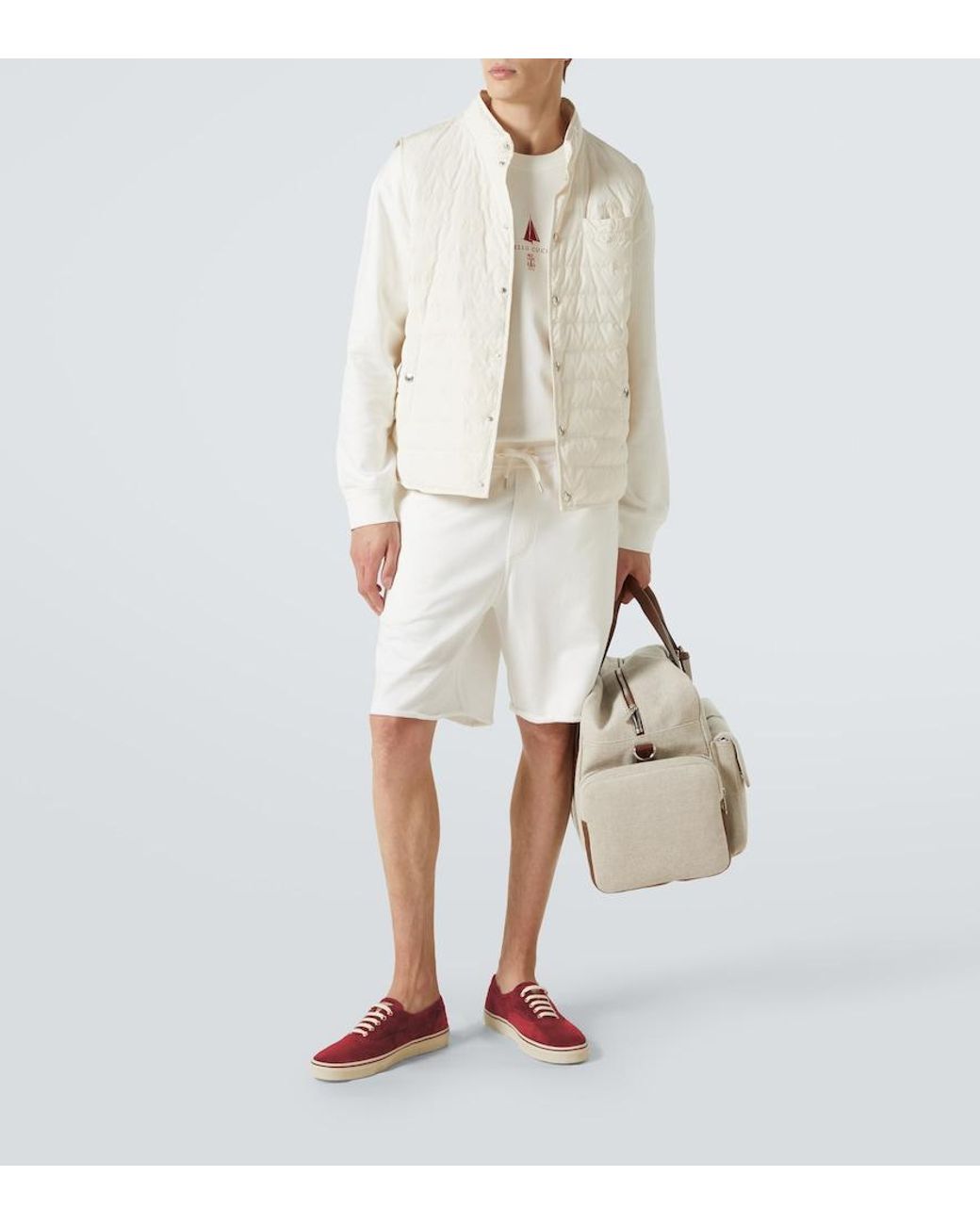 Brunello Cucinelli White Logo-print Cotton-blend Jersey Sweatshirt for men