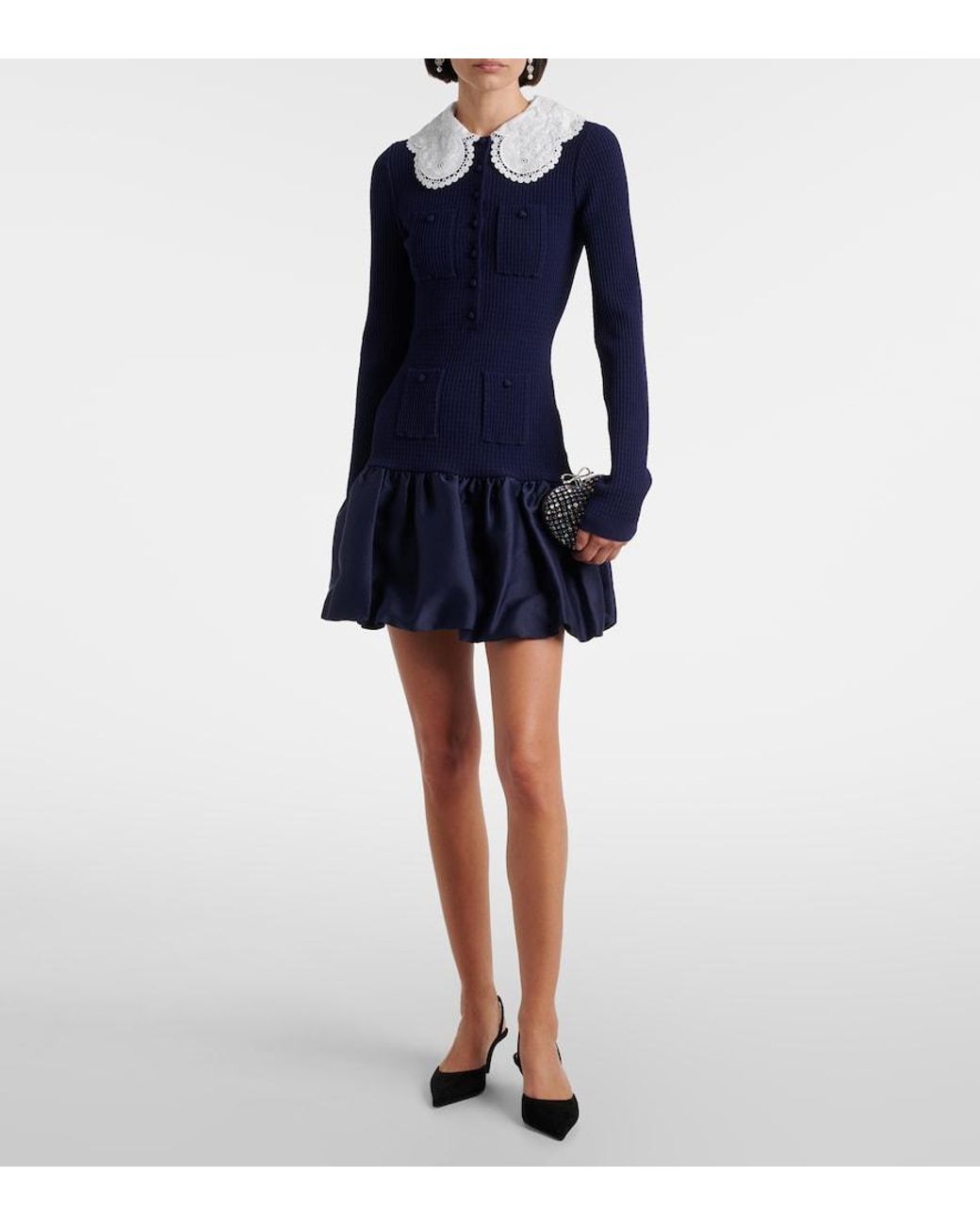 Self-Portrait Blue Waffle-Knit Minidress