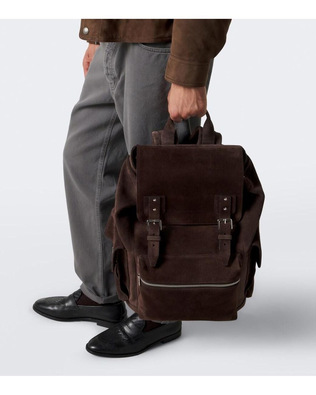 Brunello Cucinelli Brown Suede Backpack for men
