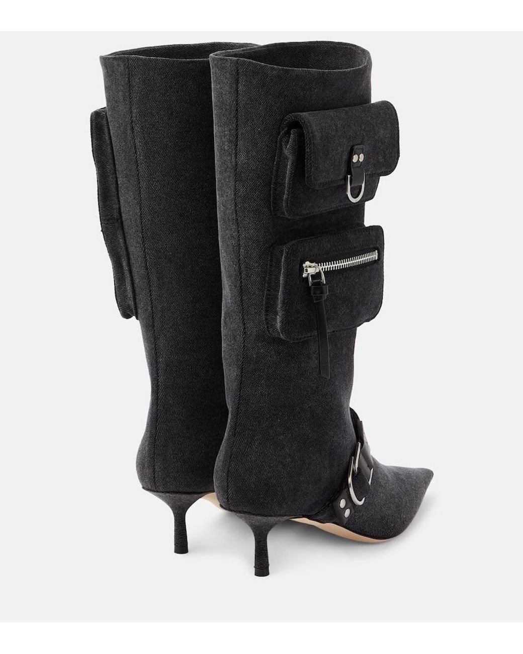 Blumarine Black Jeanne Denim Knee-High Boots