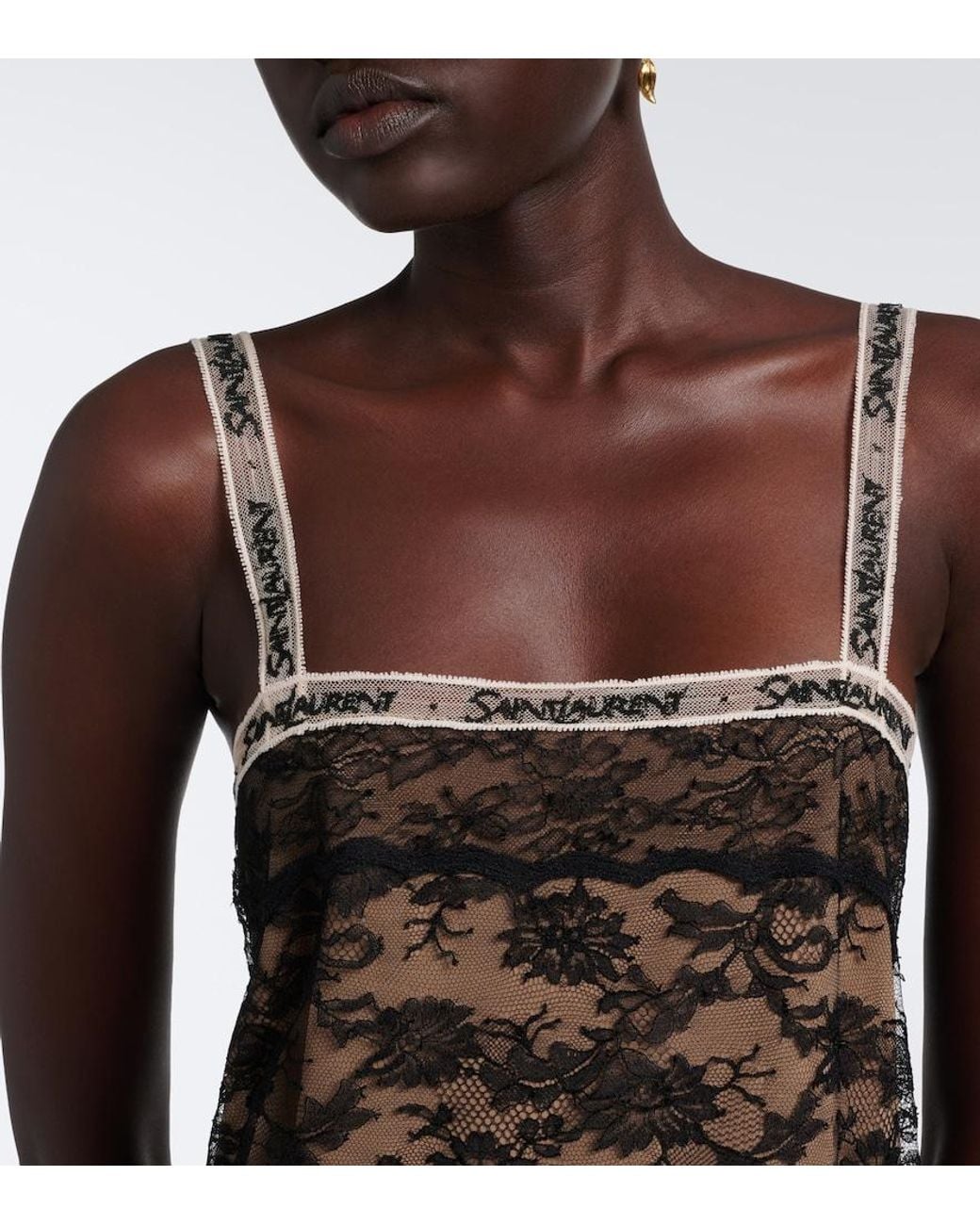 Saint Laurent Brown Lace Minidress