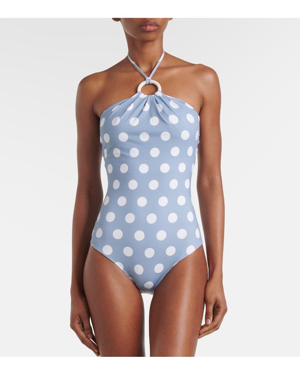 Marysia Swim Blue Avalon Halterneck Polka-Dot Swimsuit