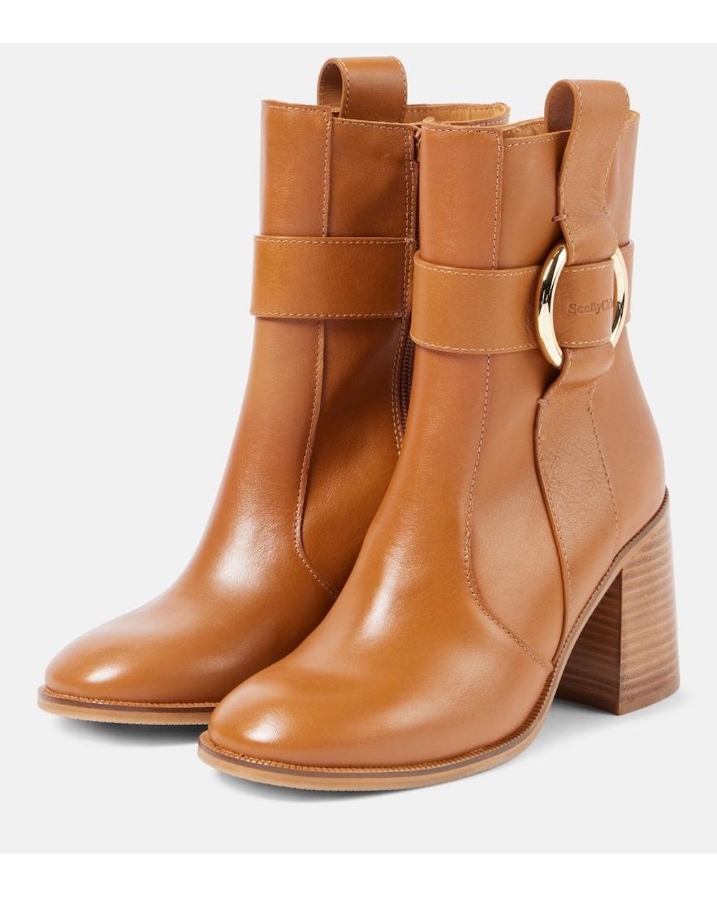 See By Chloé Brown New Ring 80 Leather Ankle Boots