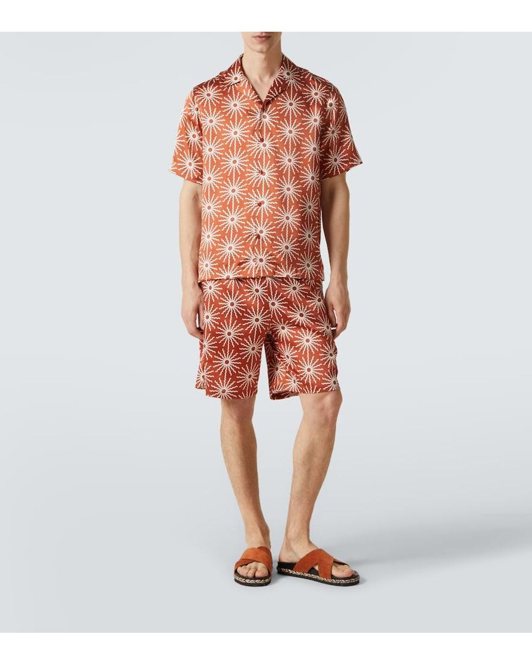Frescobol Carioca Red Roberto Printed Silk Bowling Shirt for men