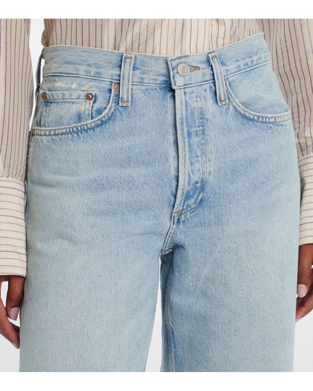 Agolde Blue Arc Cropped Mid-Rise Wide-Leg Jeans