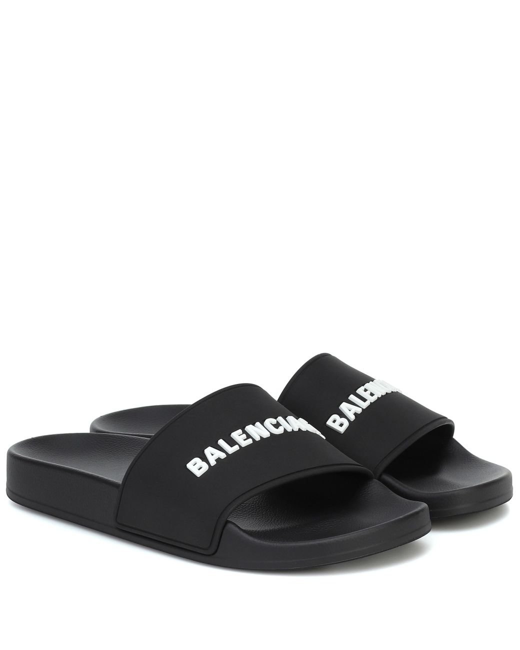 Balenciaga Smooth Rubber Logo Pool Slides in Black - Save 37% - Lyst