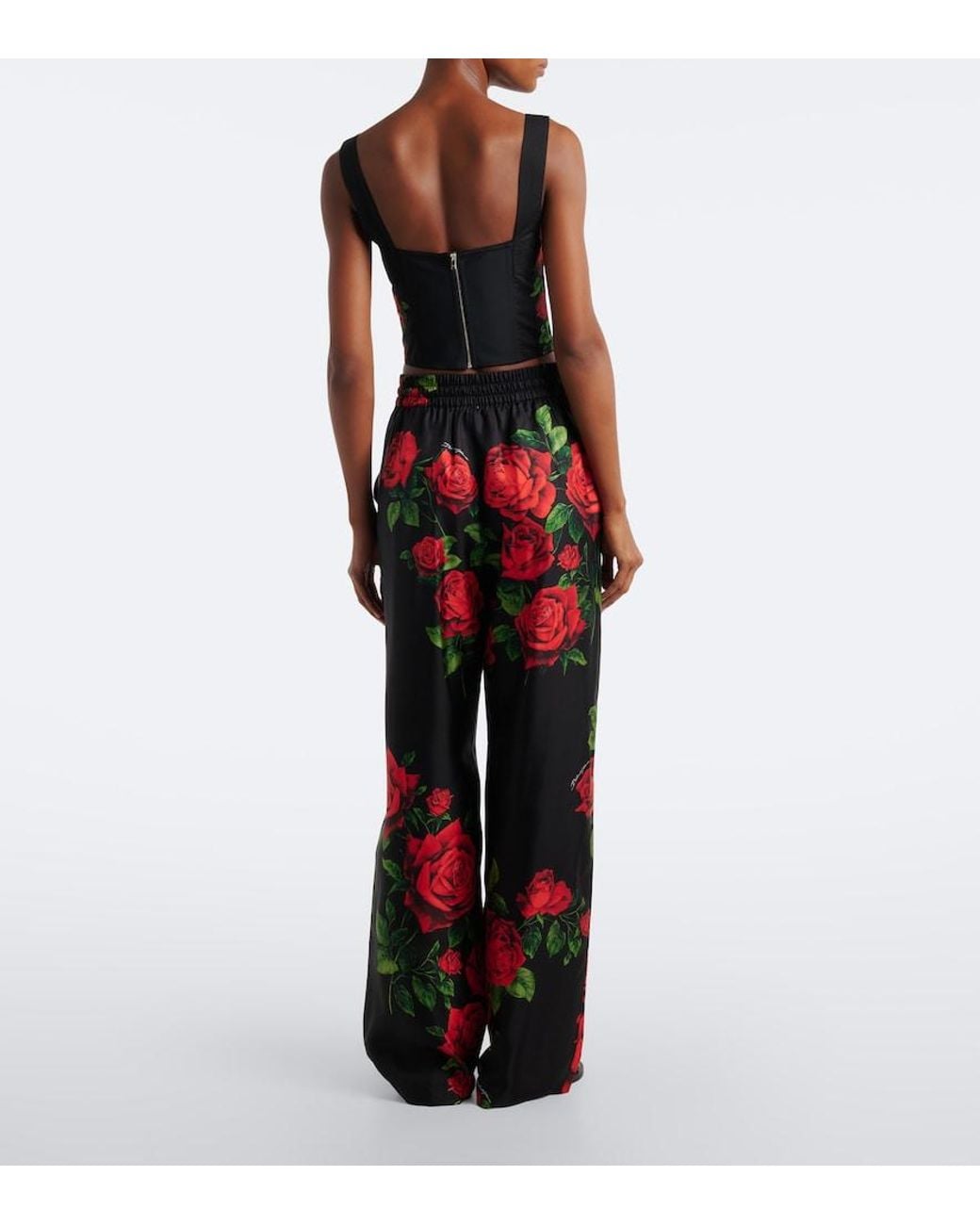 Dolce & Gabbana Red Floral Silk Wide-Leg Palazzo Pants