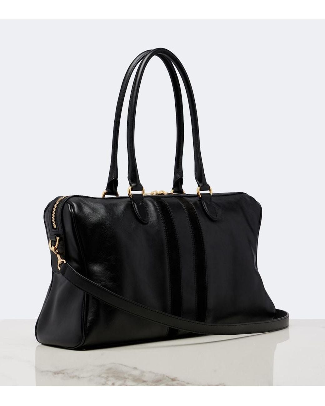Gucci Black Borsetto Large Leather Bowling Bag