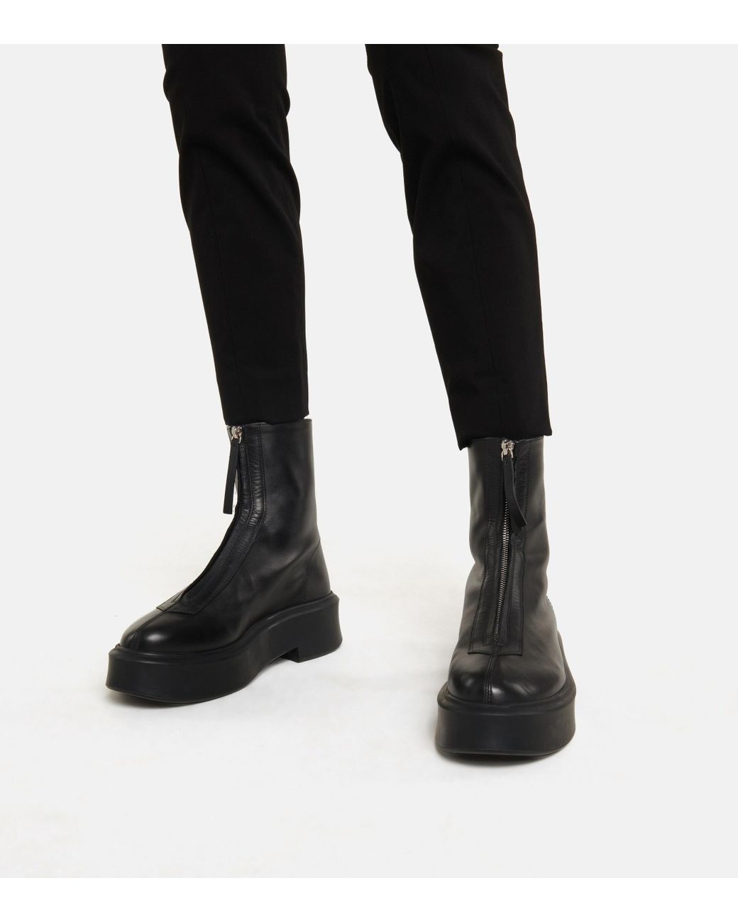 The Row Zipped 1 Leather Ankle Boots in Black - Lyst