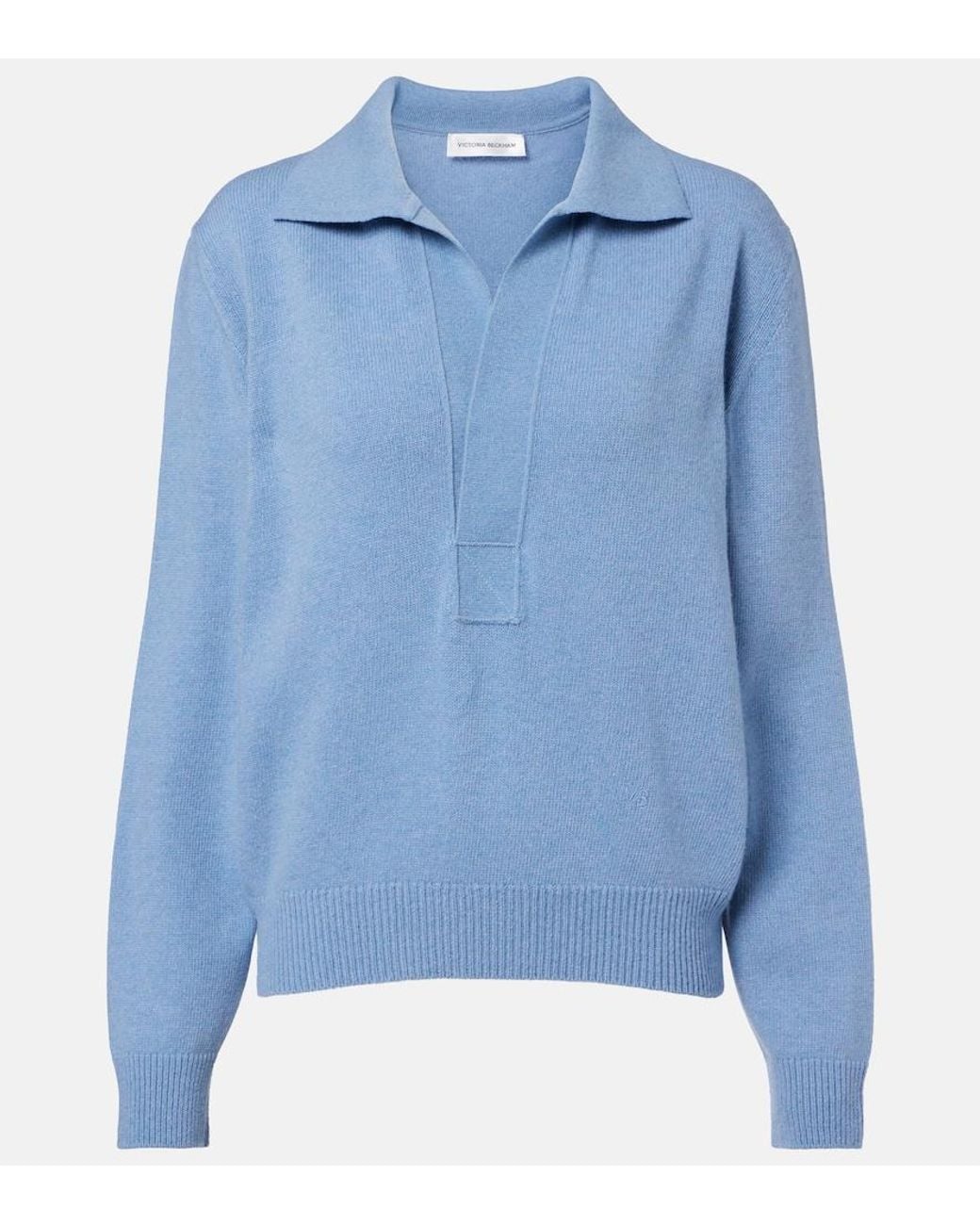 Victoria Beckham Blue Genevieve Wool And Cashmere Polo Sweater