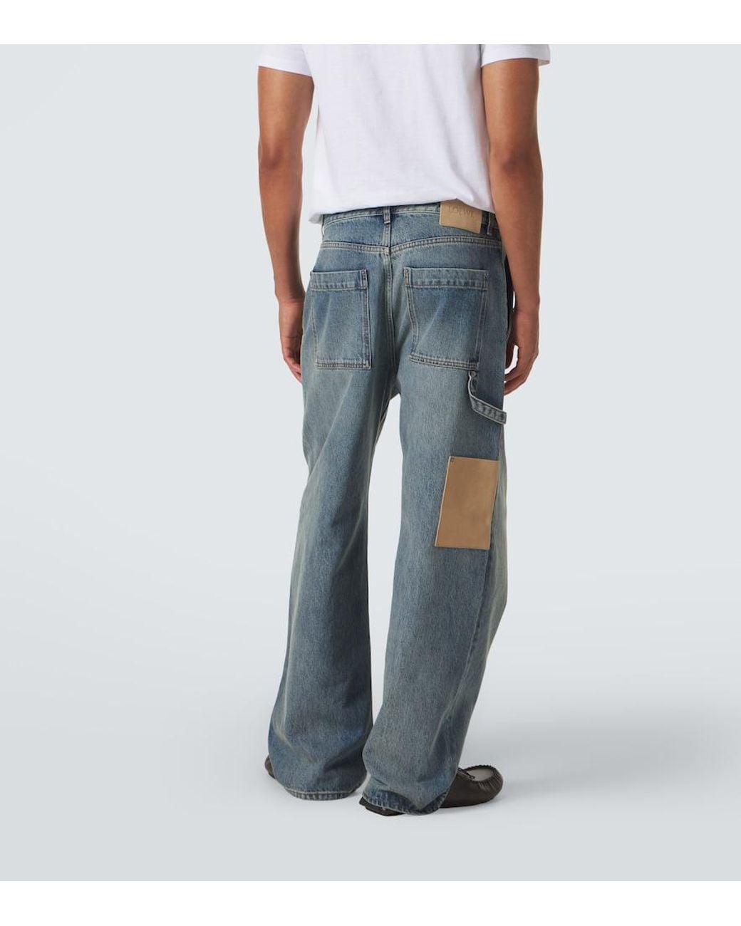 Loewe Blue Suede-Trimmed Straight Jeans for men