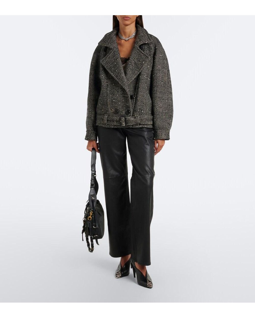 7 For All Mankind Black Stovepipe Leather Straight Pants