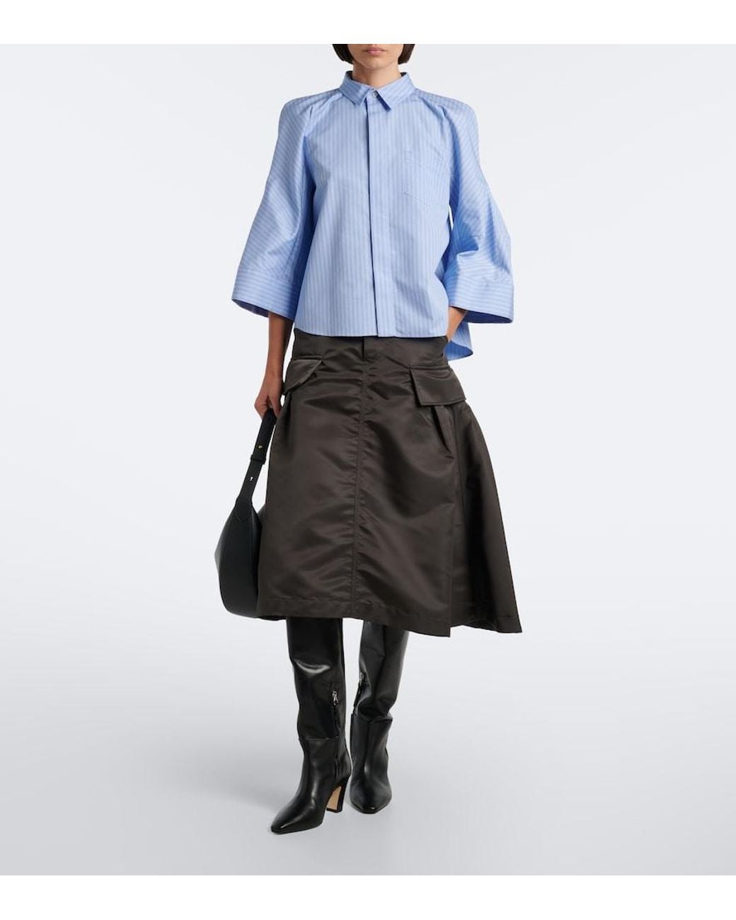 Sacai Blue Striped Cotton-Blend Poplin Shirt