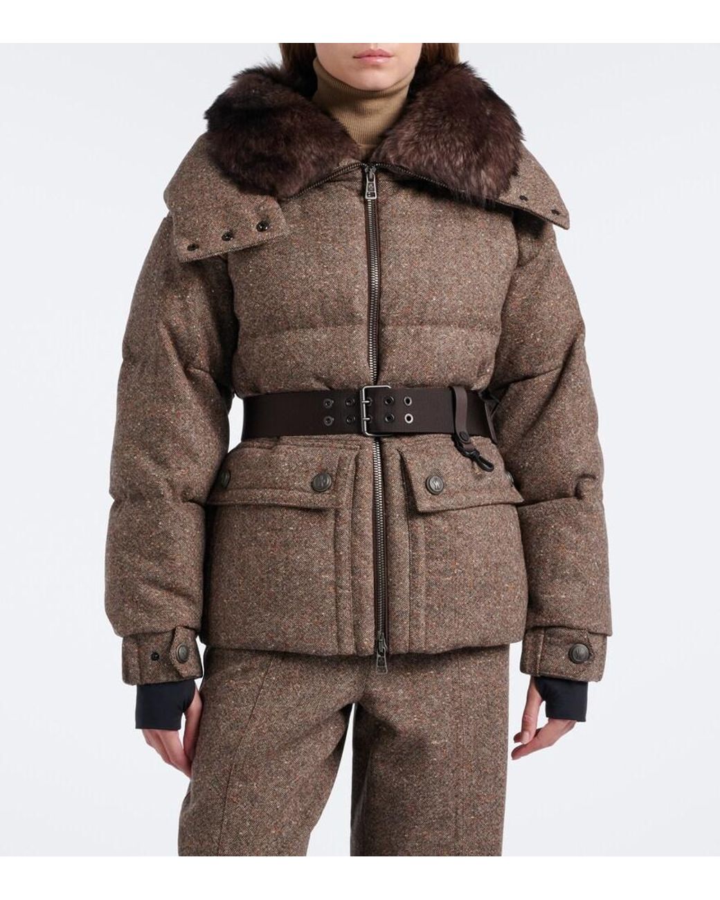 Moncler Brown Gelise Hooded Virgin Wool Down Jacket