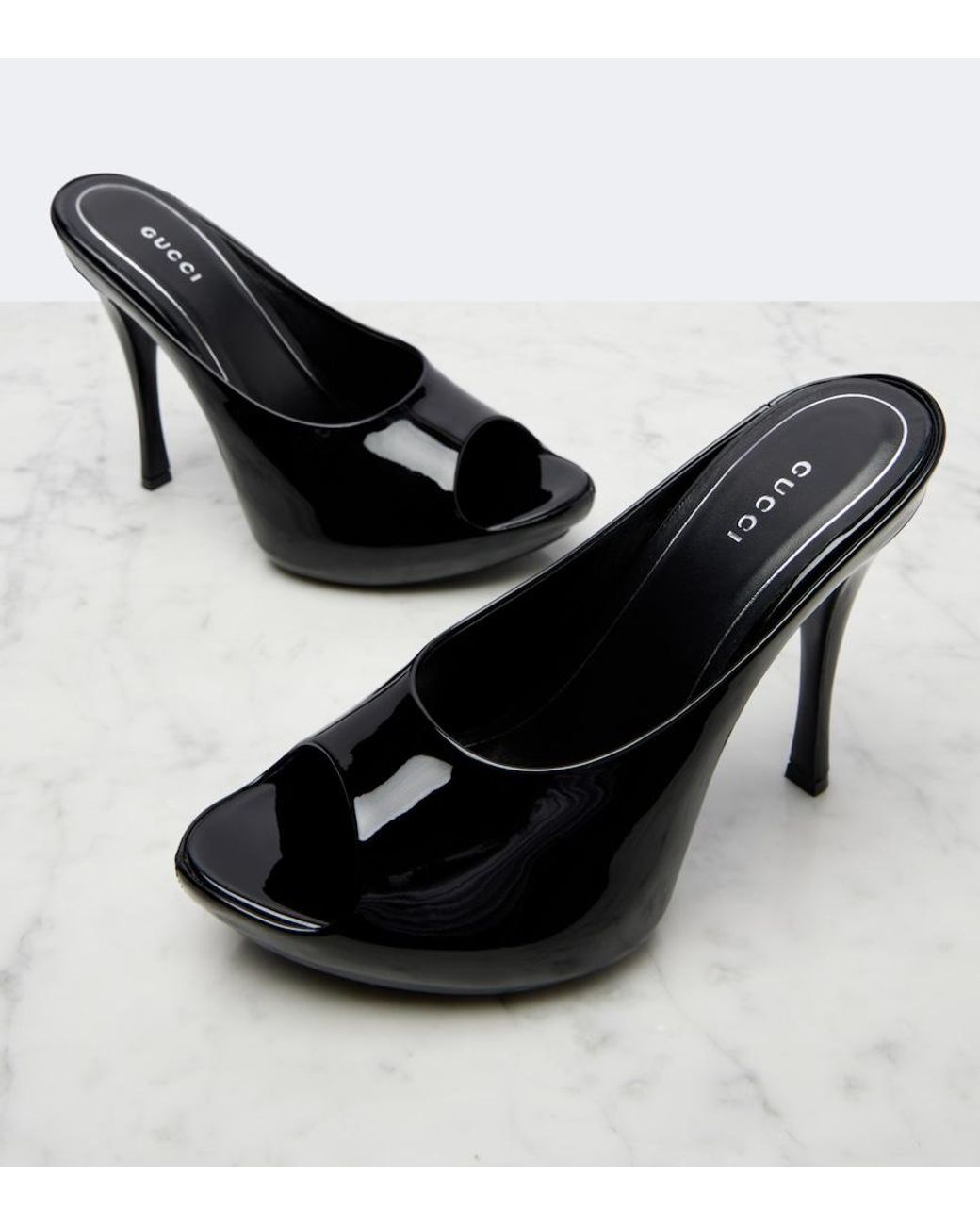 Gucci Black Viv Patent Leather Platform Mules