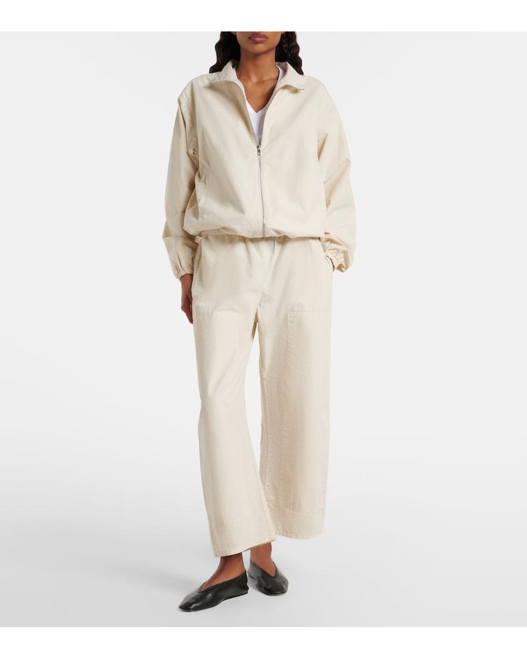 Leset Natural Kyoto Cropped Cotton Wide-Leg Pants