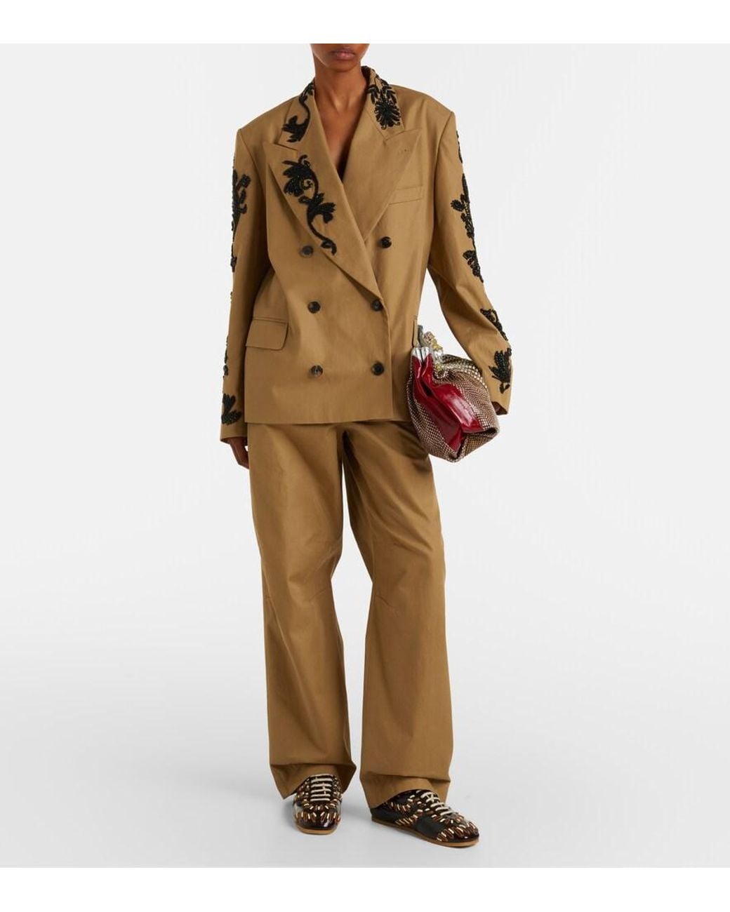 Dries Van Noten Natural Cotton Wide-Leg Pants