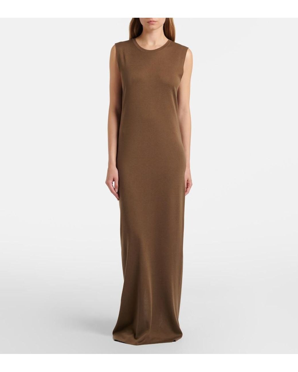 The Row Brown Oiva Silk Maxi Dress