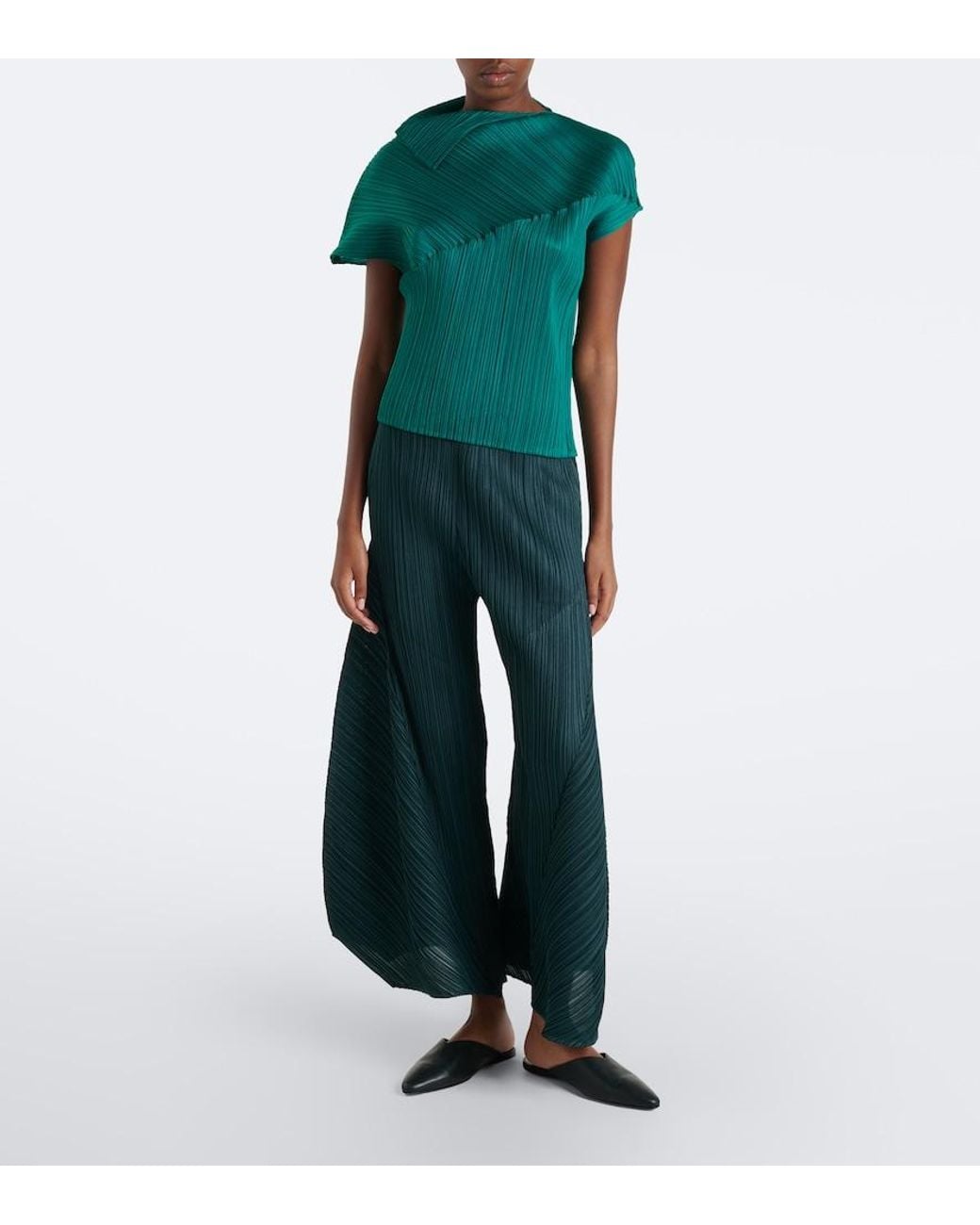 Pleats Please Issey Miyake Blue Monthly Colors: October Pleated Barrel-Leg Pants
