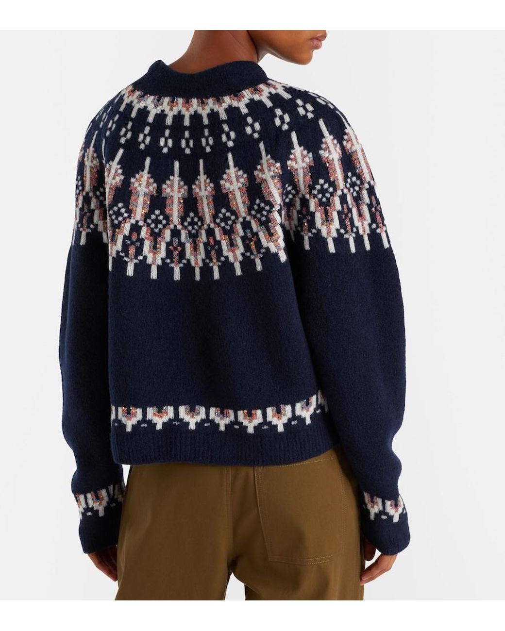 Loewe Blue Fair Isle Sequined Wool-Blend Sweater