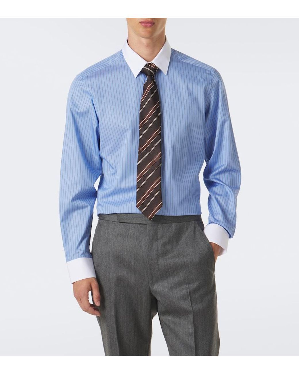 Tom Ford Blue Striped Cotton Satin Shirt for men