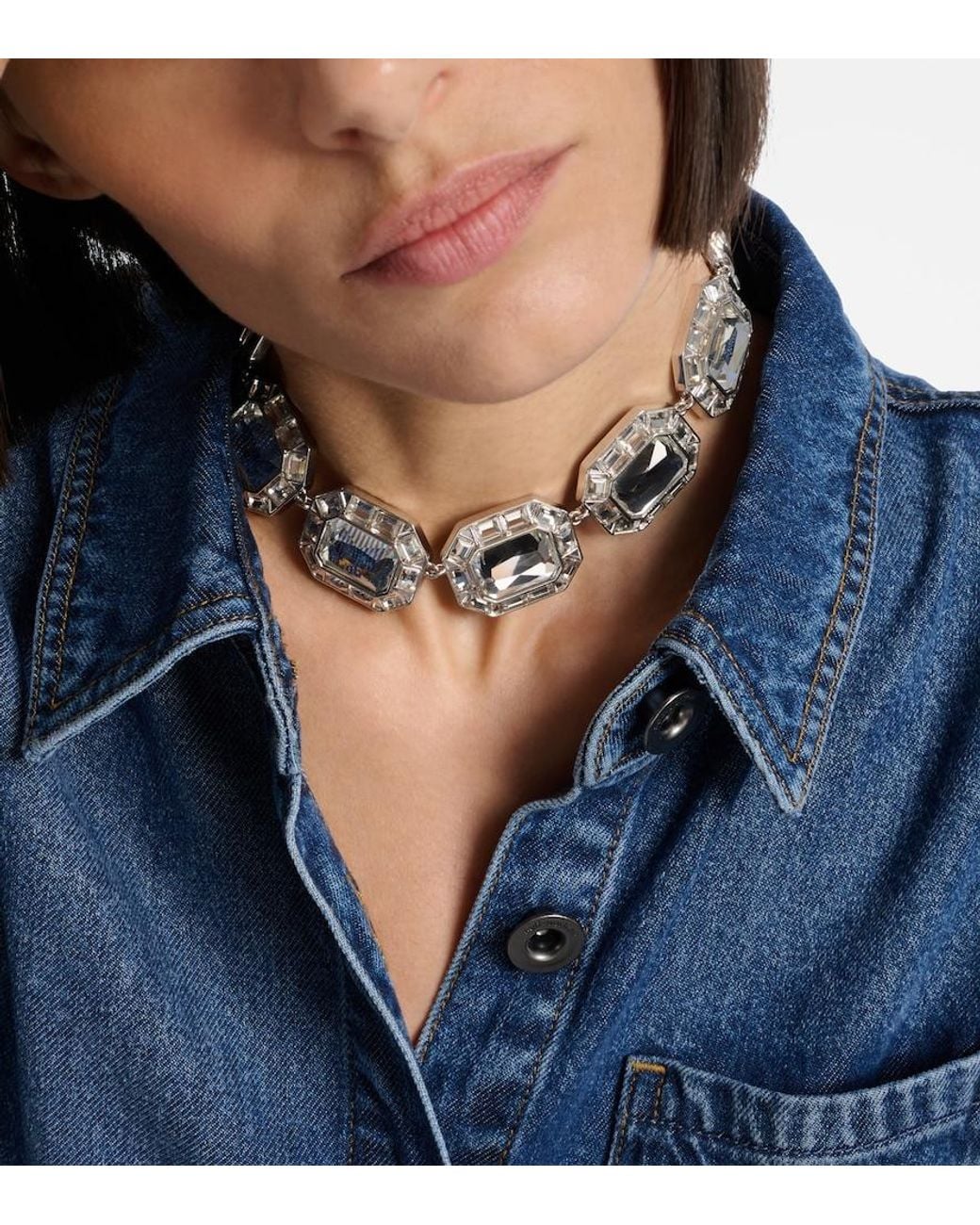 Self-Portrait White Crystal-Embellished Choker