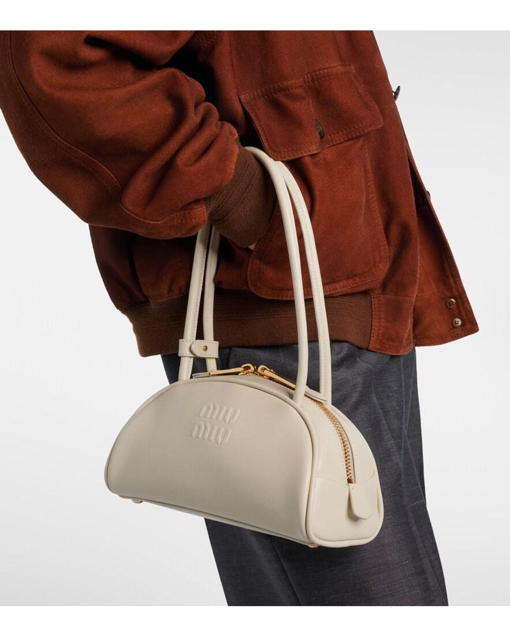 Miu Miu Natural Beau Small Leather Bowling Bag