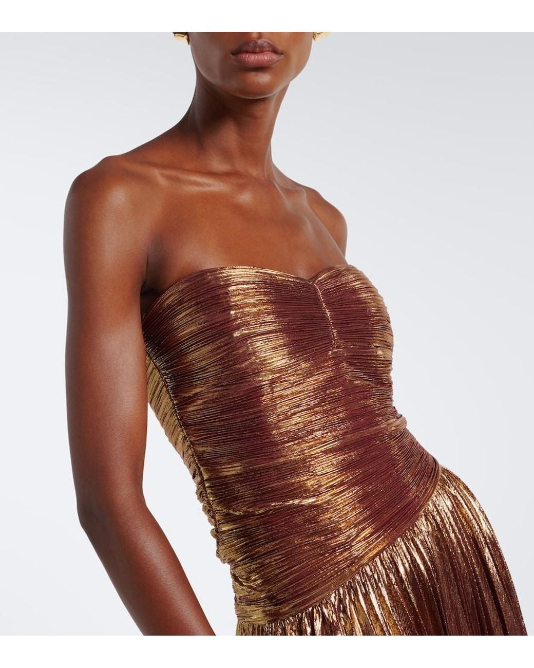 retroféte Brown Sabba Plisse Lame Gown
