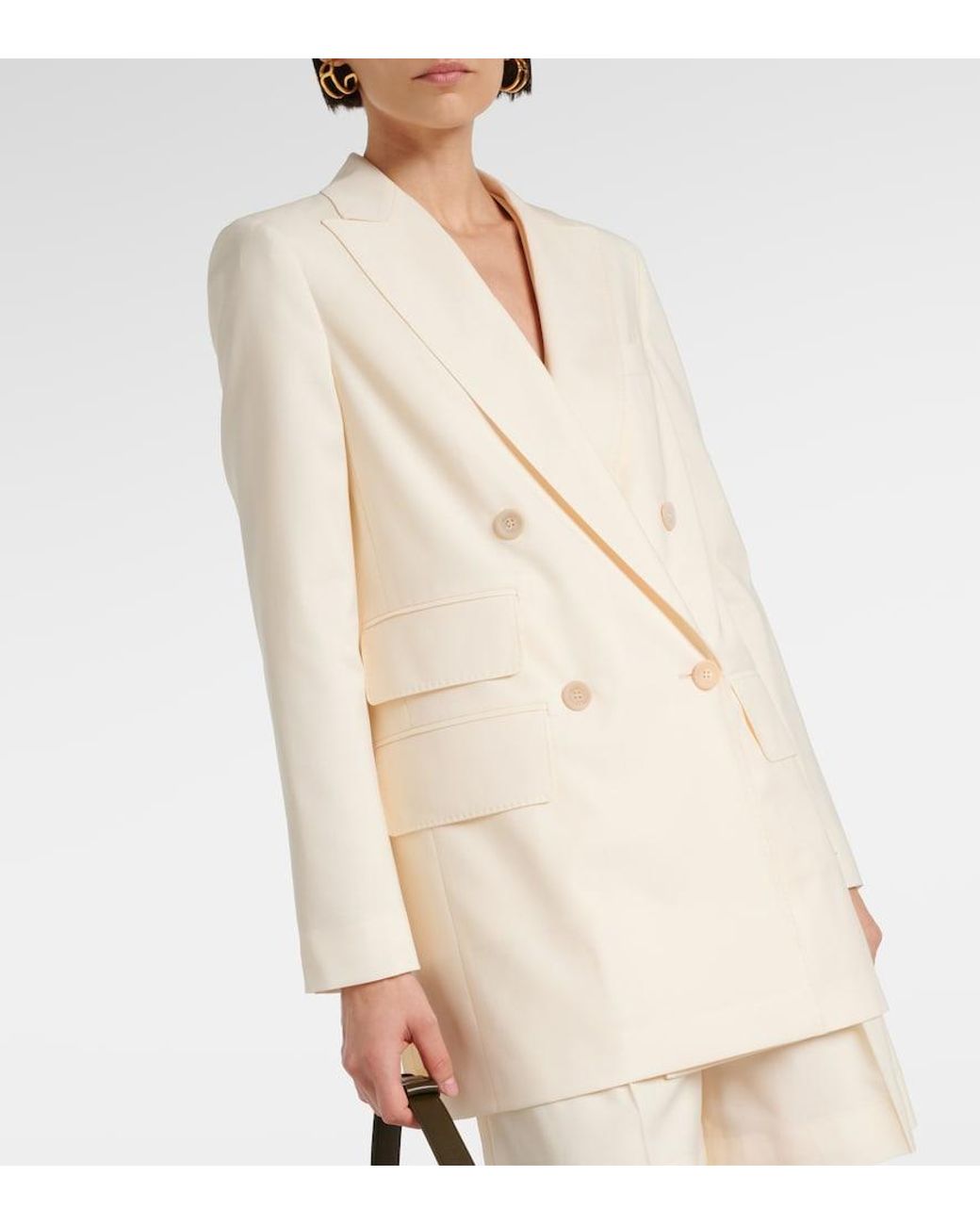 Max Mara Natural Double-Breasted Virgin Wool Blazer