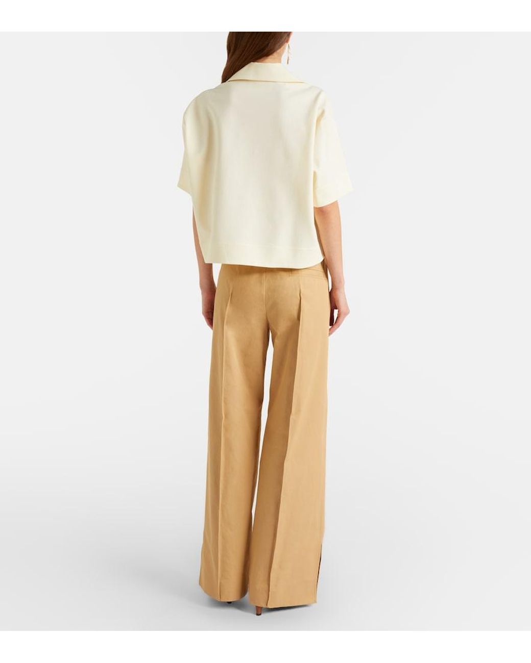 Jil Sander Natural Cotton Drill Wide-Leg Pants