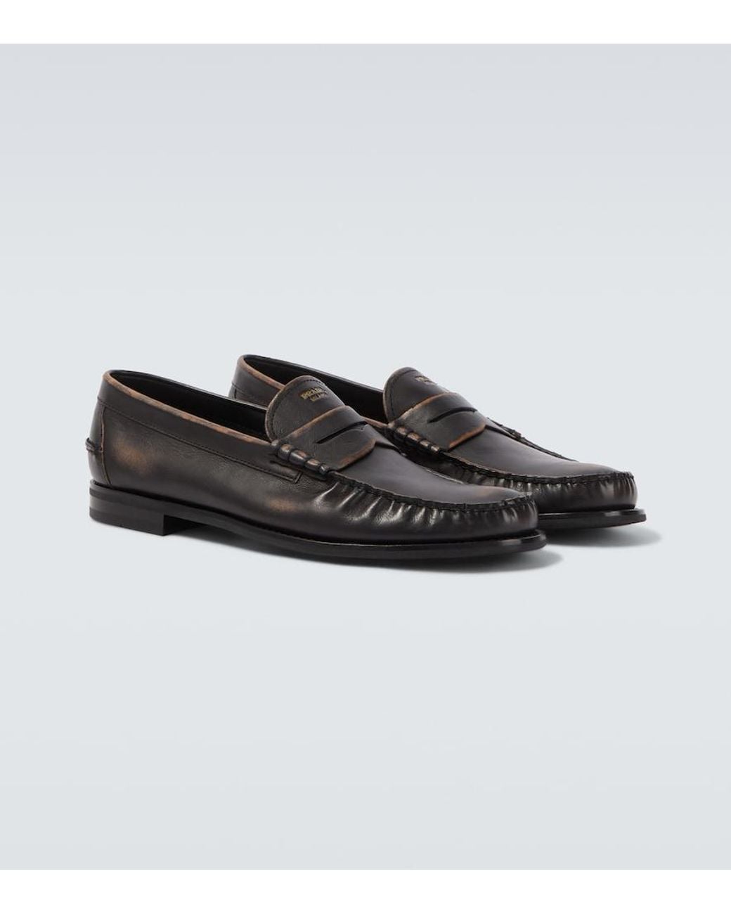 Prada Black Leather Penny Loafers for men