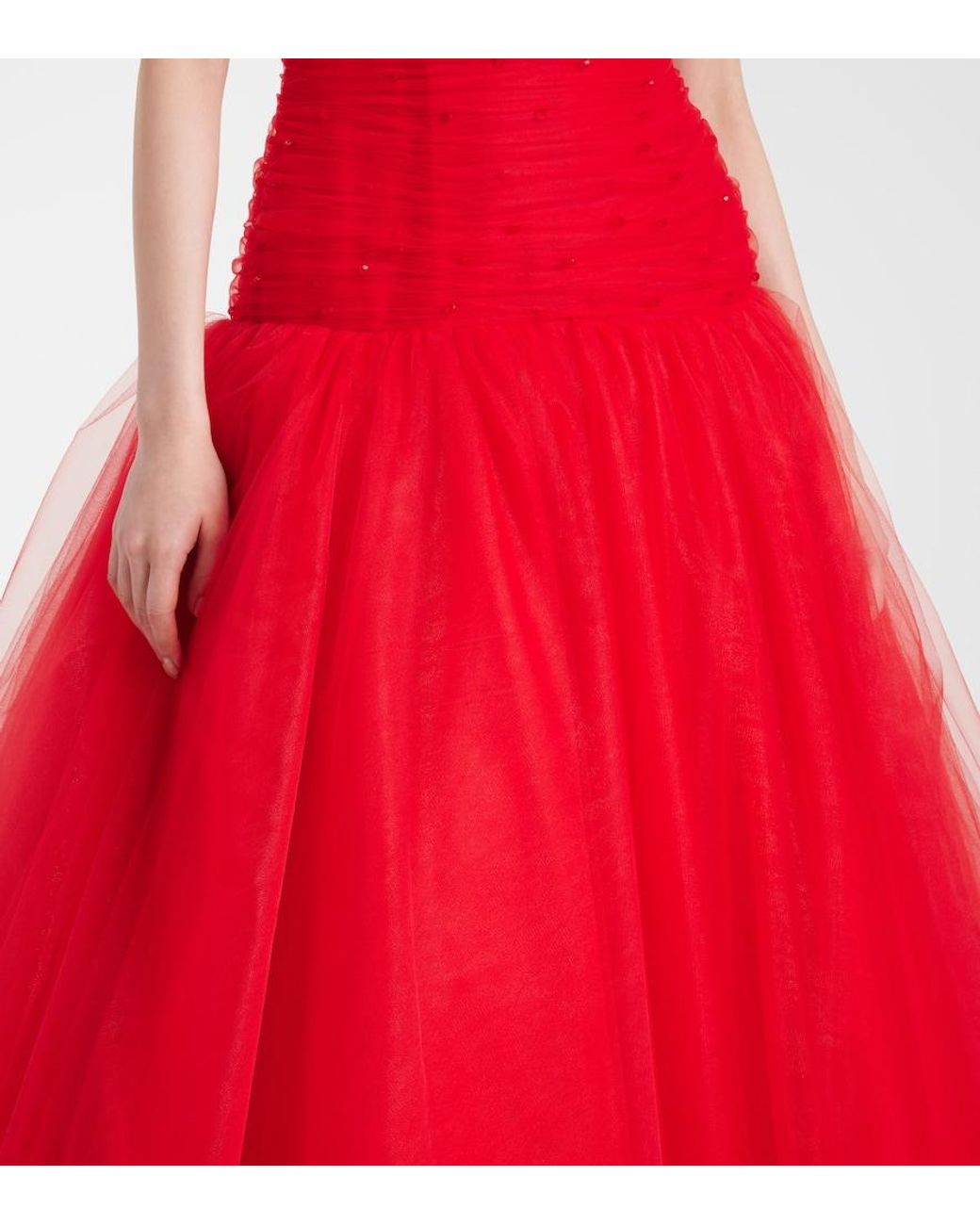 Carolina Herrera Red Embellished Strapless Tulle Gown