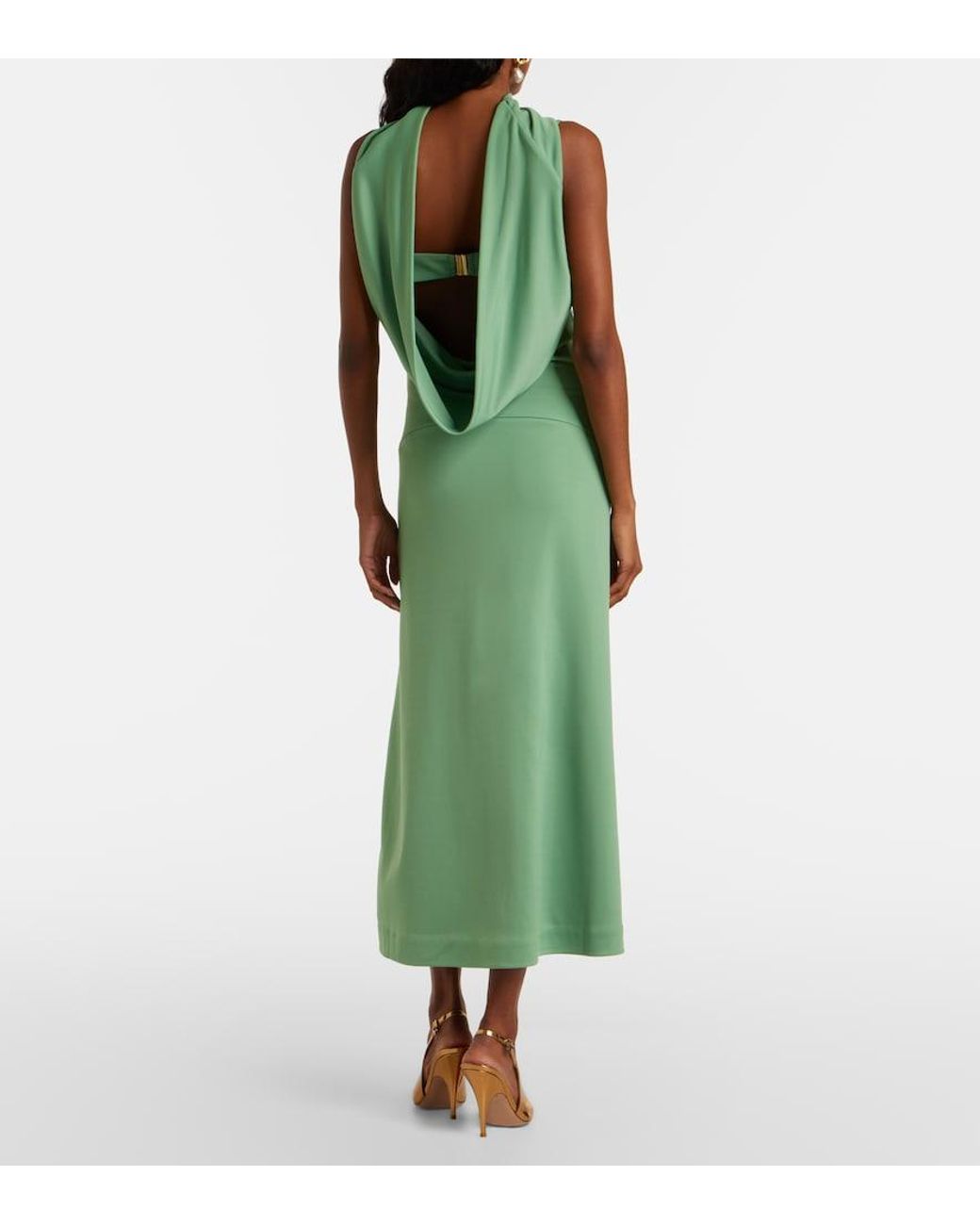 Rebecca Vallance Green Isla Draped Scarf-Detail Midi Dress