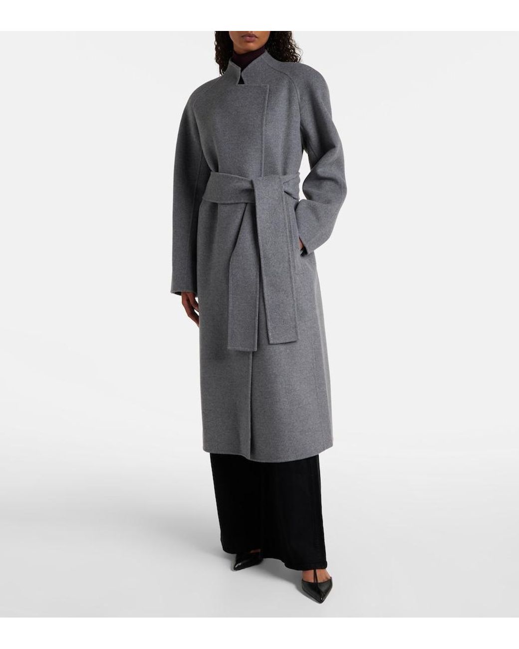 Khaite Gray Deena Wool Wrap Coat