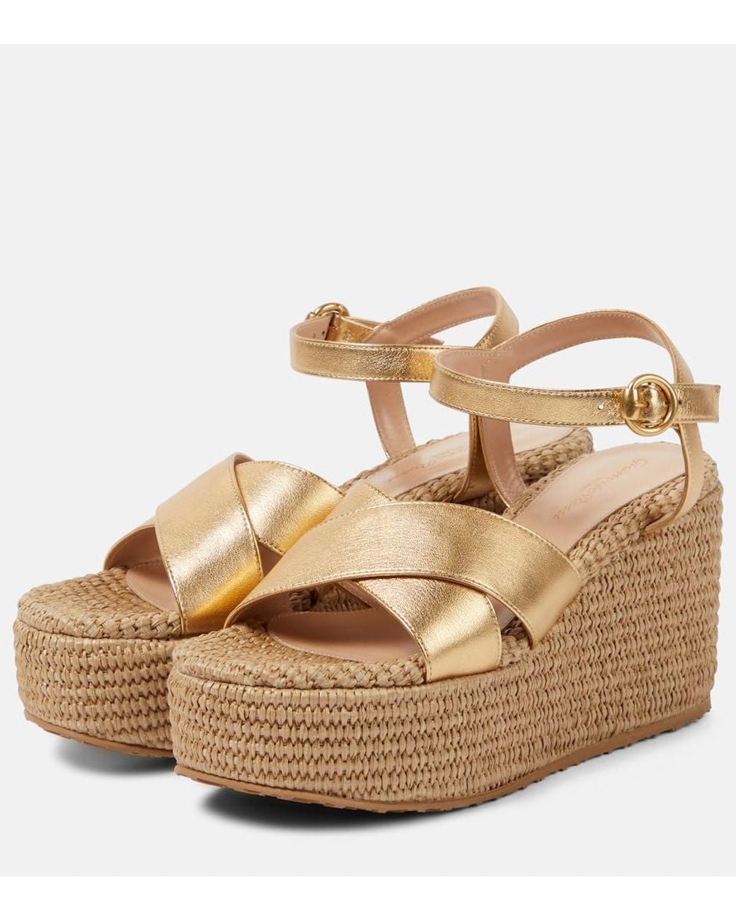 Gianvito Rossi Metallic Leather And Raffia Platform Sandals