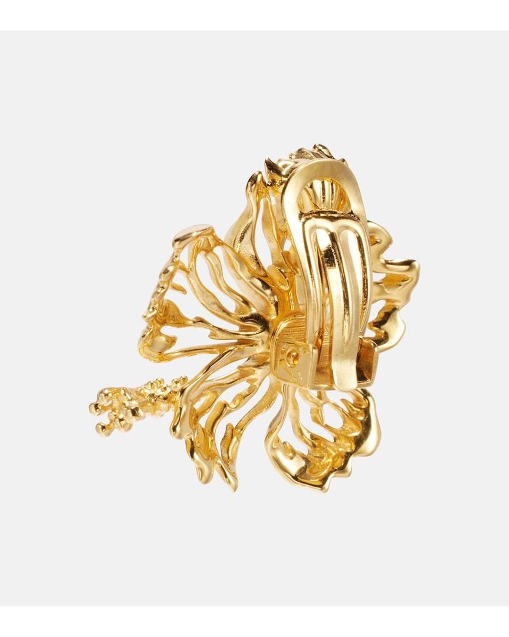 Oscar de la Renta Metallic Hibiscus Clip-On Earrings