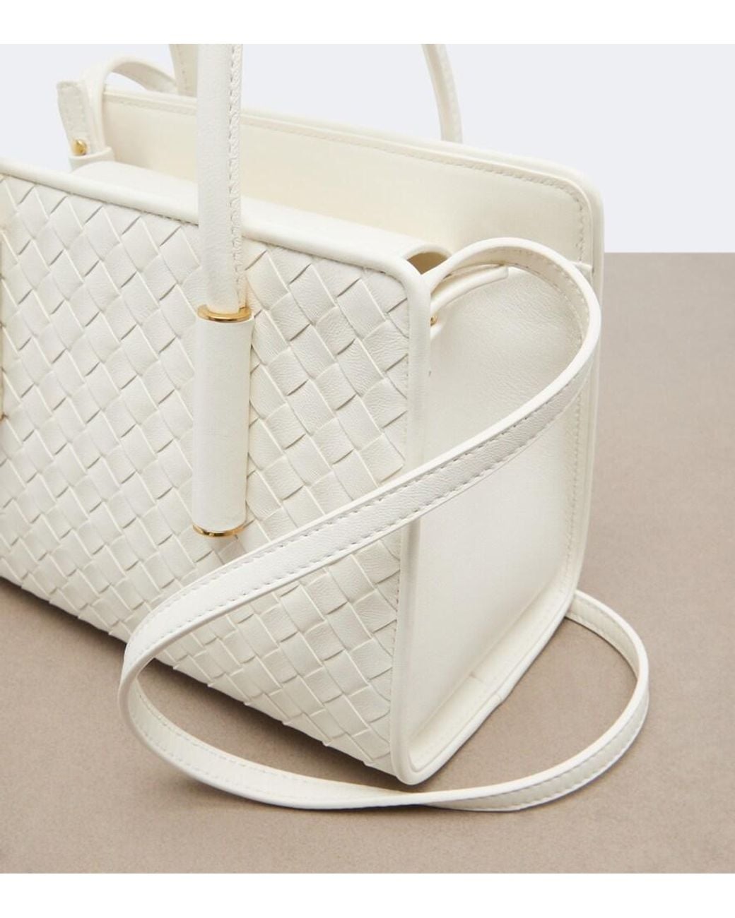 Bottega Veneta White Barbara Baby Leather Top-Handle Bag