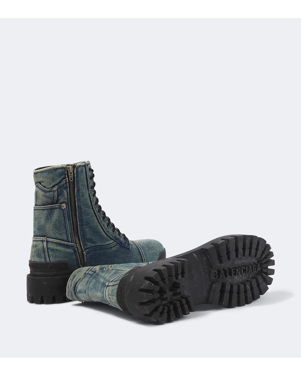 Balenciaga Black Combat Strike Denim Lace-Up Boots for men