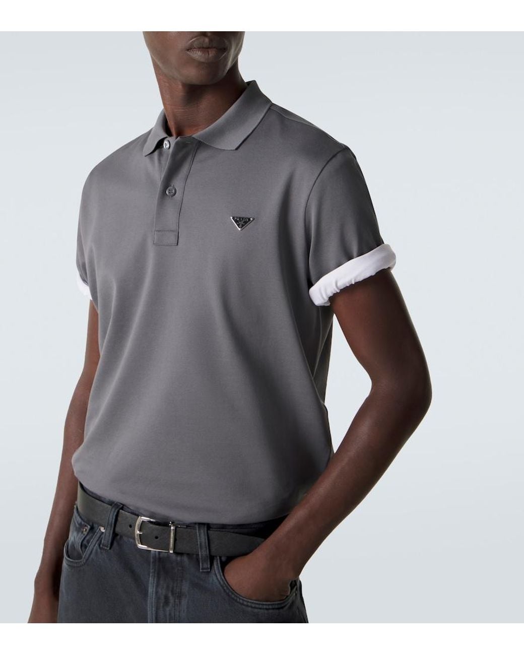 Prada Gray Cotton Pique Polo Shirt for men