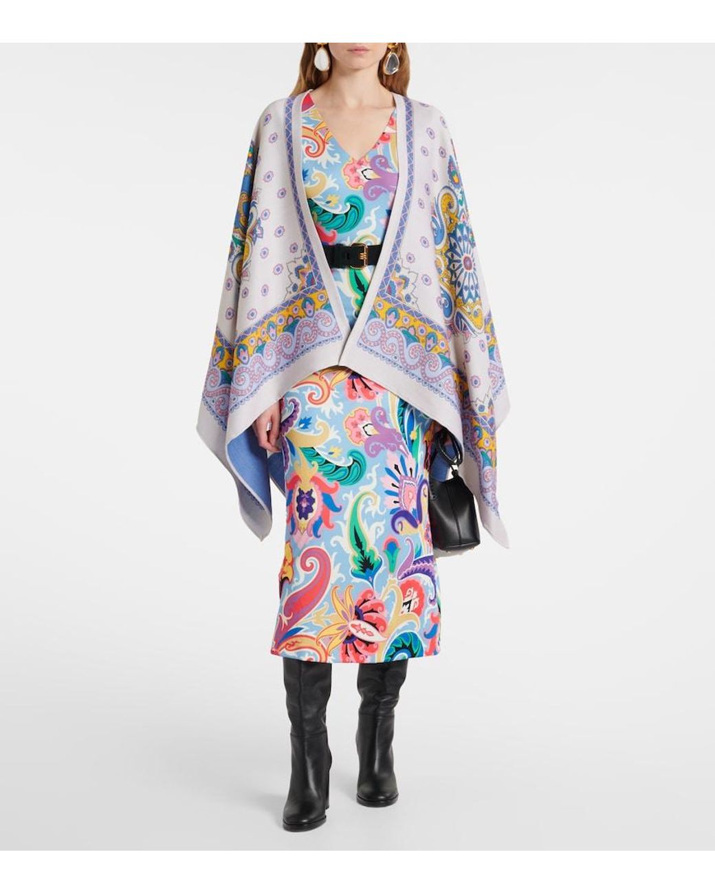Etro Blue Paisley Wool-Blend Cape
