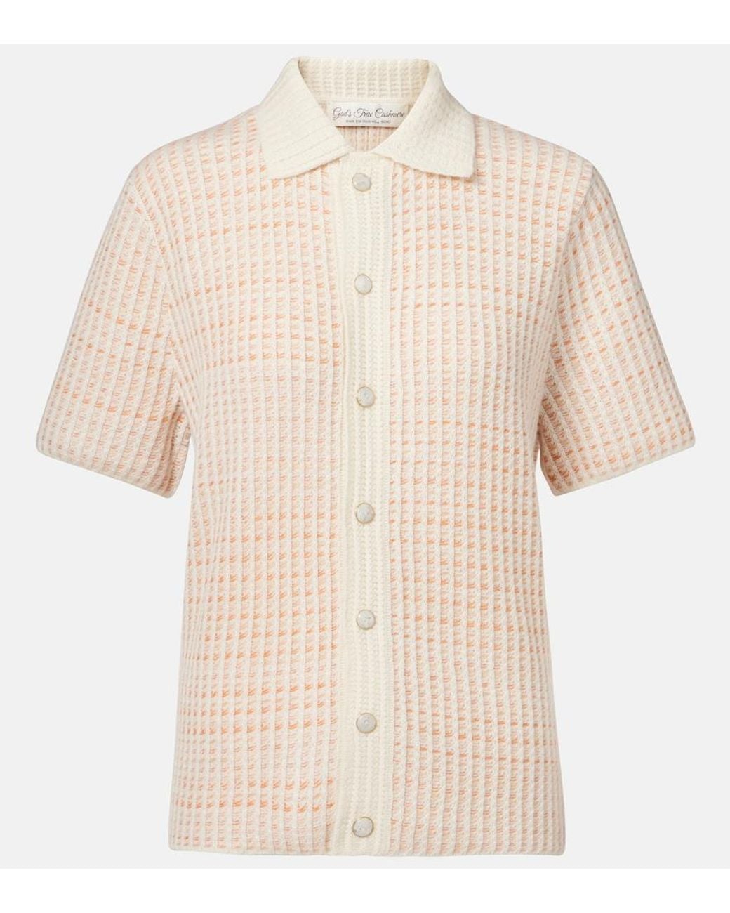 God's True Cashmere Natural Noble Ribbed-Knit Cashmere Shirt