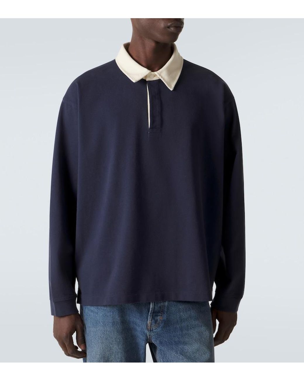 FRAME Blue Cotton Jersey Polo Sweater for men