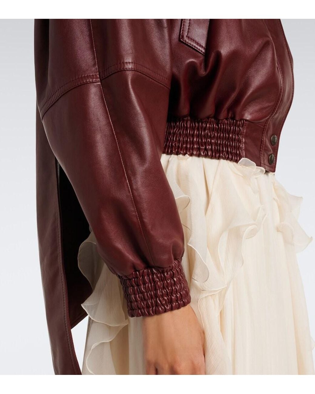 Chloé Red Draped Cropped Leather Jacket