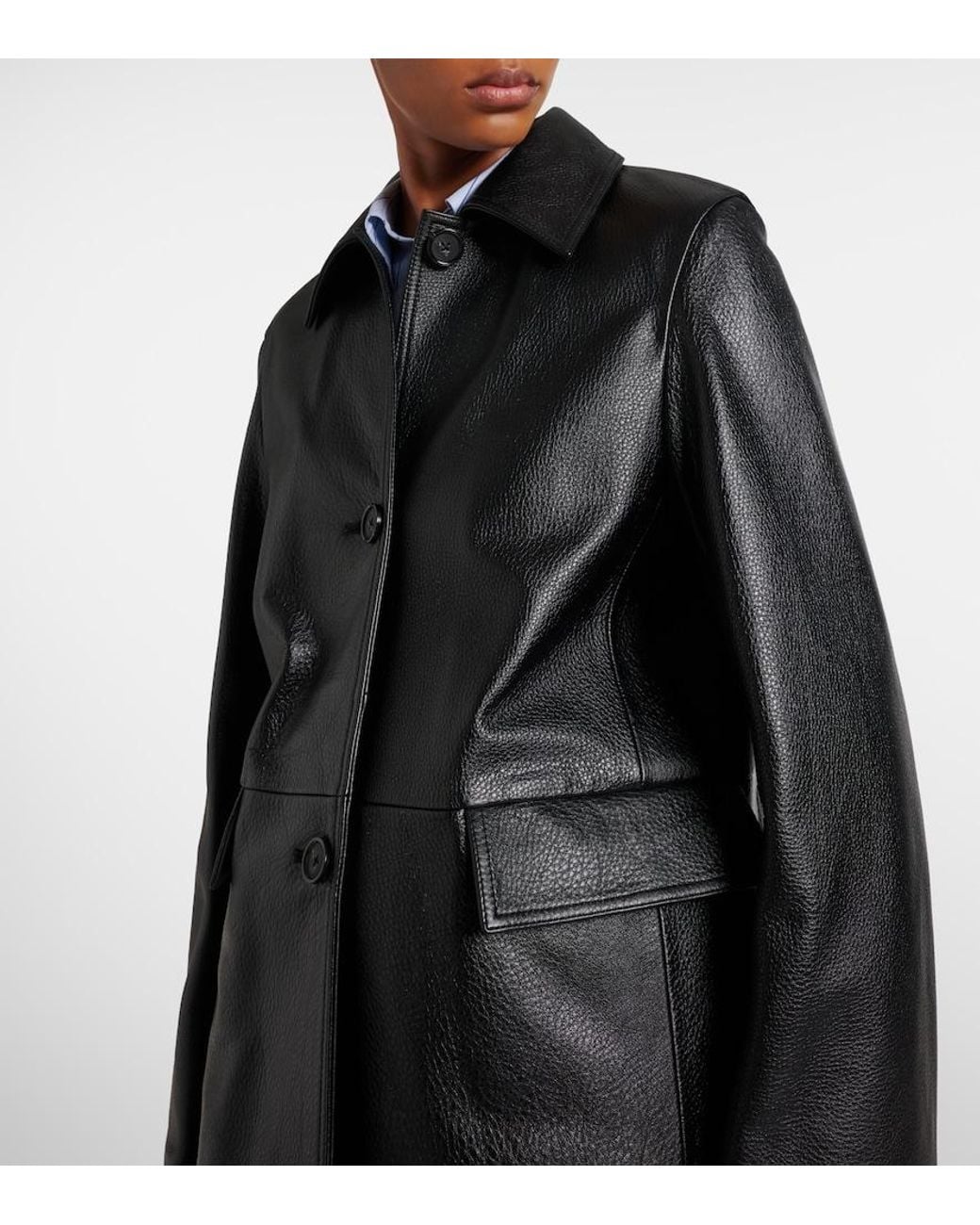 Totême Black Sleek Calf Leather Jacket With Flap Pockets