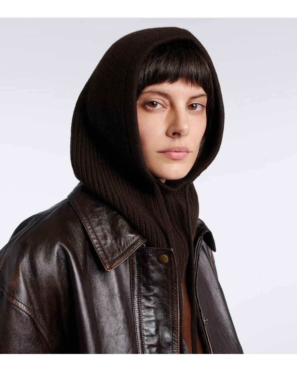 Prada Brown Ribbed-Knit Wool And Cashmere Hood