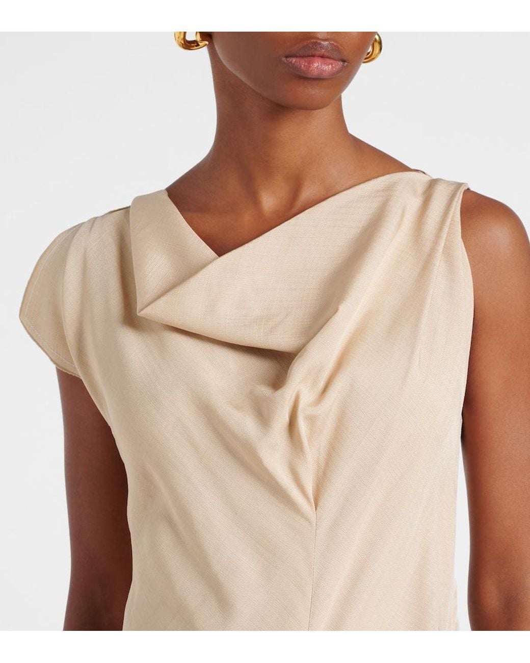 Victoria Beckham Natural Deconstructed Gathered Midi Dress
