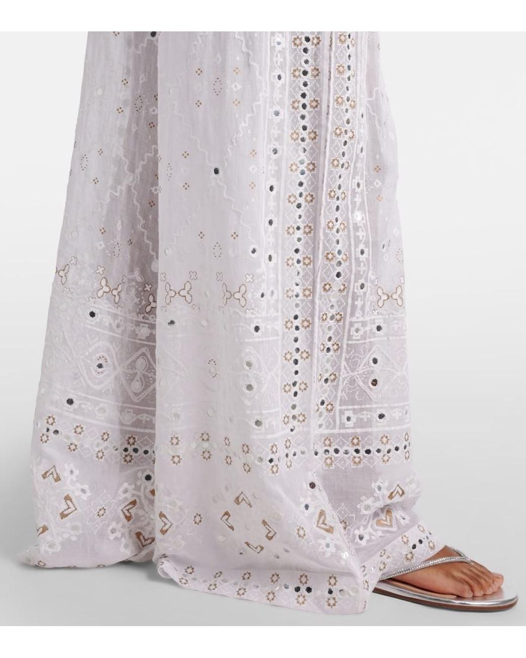 Juliet Dunn White Embellished Cotton Wide-Leg Pants