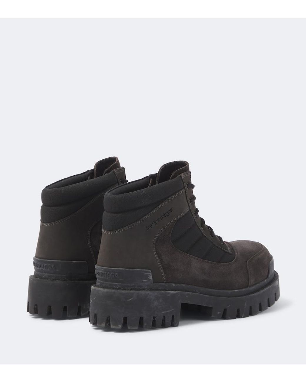 Balenciaga Black Combat Strike Suede-Trimmed Lace-Up Boots for men